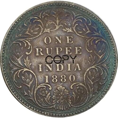 Indian British 1 Rupee Victoria Empress 1880 Brass Plated Silver Copy Coin Commemorative COINS