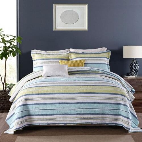 Quality Cotton Bedspread Quilt Set 3pcs Coverlet Quilted bedding Stripe Quilts Bed Covers Pillowcase King Queen Size Blanket