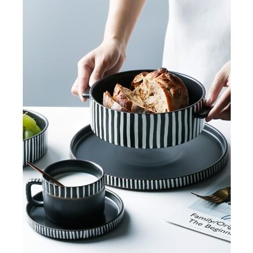 Ceramic bowls and plates zebra pattern tableware household eating bowl binaural soup plate hotel restaurant high-end tableware