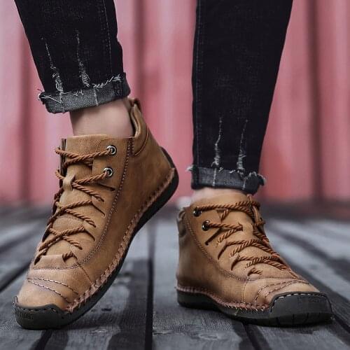 Mr Co Outdoor Men Trend Leisure Shoes Quality Leather Casual Ankle Boots Non-slip Army Snow Shoe Sneaker Dropshipping PU Rubber