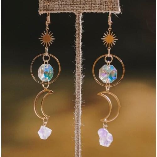 Crescent Suncatcher Statement Dangles Sun & Moon Celestial Lover Gift