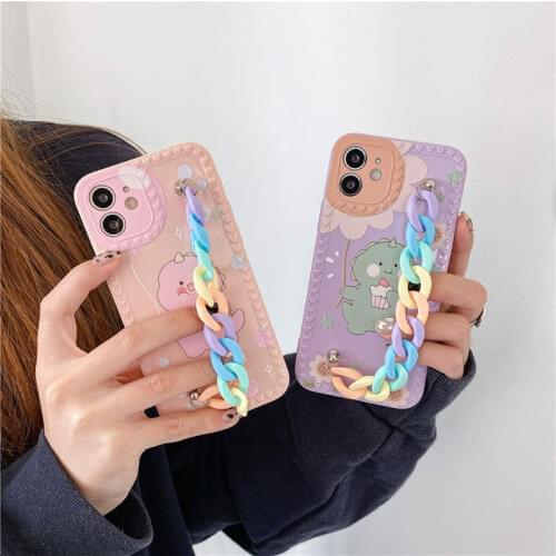 Fashion Cute Cartoon Dinosaur Bracelet Soft Case For iphone 12 11 Pro Max Phone Cover For iPhone 6 6S 7 plus 8Plus 12mini Cases
