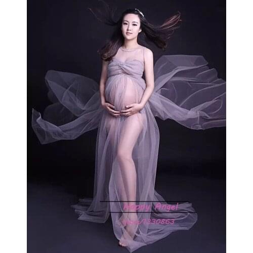 New Maternity clothing pregnant women Photography Props Chiffon Dress Sliver Grey Romantic Outdoor Photo shoot Free shipping
