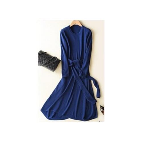2018 Autumn Winter NewStyle Cashmere Wool Dress O-Neck Fashion Empire Vintage Wild Under Solid Soft OfficeLady Temperament Loose