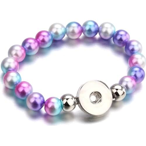 New Colourful Snap Jewelry 10MM Simulated Pearl Beads Bracelets Female 18mm Snap Bracelets Bangle For Women Snap Button Bracelet