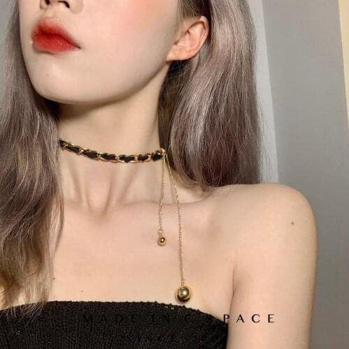 GY Necklace Irregular Strawberry Small Golden Balls Necklace Black Gold Choker Adjustable Collar Temperament Colorfast Necklace