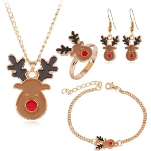 Brown Antler Cartoon Elk Pendant Necklace Set Christmas Series Jewelry Ladies Mens Christmas Banquet DIY Gifts