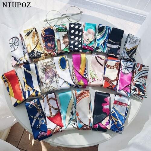 100 colors Emulation Silk Leopard Small Bag Handle headband Scarf Women Fashion Luxury Brand Hair Tie Ribbon Scarf