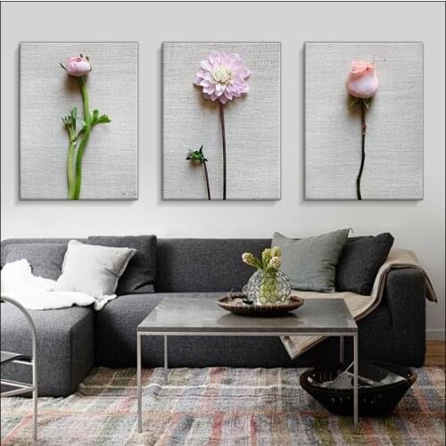 Simple Pink Flower Plant Poster Nordic Lotus Peony Canvas Painting Flower Mural Still Life Painting Rose Waterproof Printing