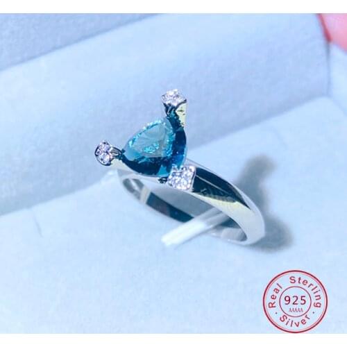 Simple Soild Silver Color Triangle Blue AAA Micro Pave Zircon Finger Rings for Women Wedding Gift Jewelry Anillos Mujer