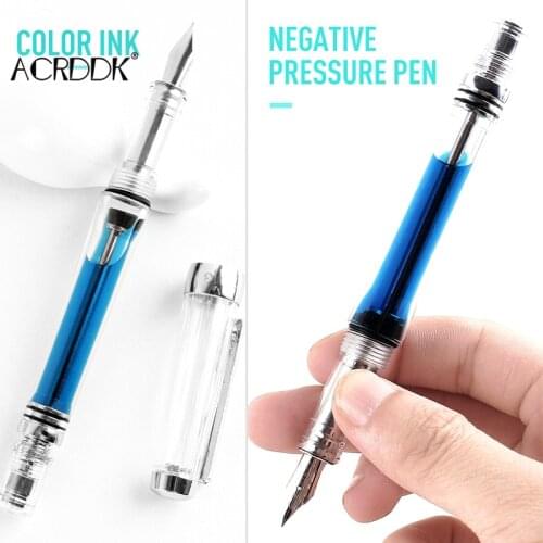 Transparent Piston Fountain Pen Clear Ink Pen EF F Nib Extra Fine Large Capacity Writing 0.38mm/0.5mm DF