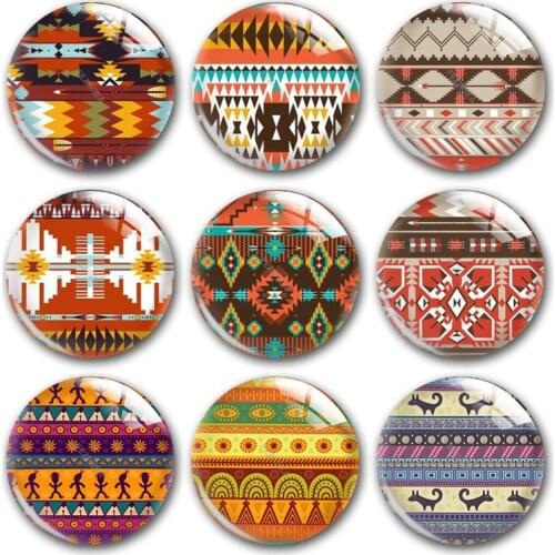 Handmade African Indian Geometric Tribal Pattern Round Photo Glass Cabochon Demo Flat Back DIY Jewelry Making Findings Accessory