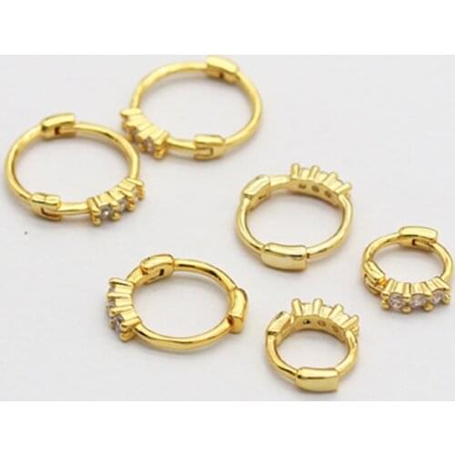 Mix Size Simple Cute Small Zircon Ear Circle Hoop Cuff Earring Fashion Gold Color Closed Round Copper Ear Piercing Clip Jewelry