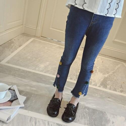 Spring Autumn Baby Girls Jeans Irregular Hem Kids Jeans Children Bell-bottomed Pants Casual Baby Girls Denim Trousers 4-13T