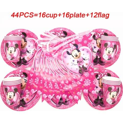 Disney Minnie Mouse Theme Party Decoration Banner Disposable Tableware Paper Cup Plates Kids Girl Birthday Party Supplies Set