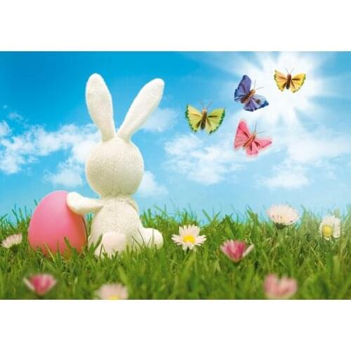 VinylBDS 7x5ft Spring Easter Photography Backdrp Rabbit Butterfly Backgrounds For Photo Studio