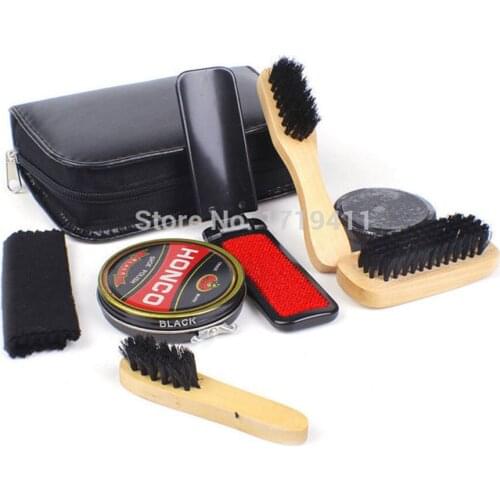 High Quality 8 Pieces Professional Shoe Care Tool Black & Neutral Shoe Shine Polish Cleaning Smooth Wooden Brushes Set PO-015