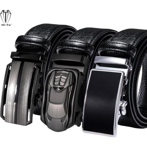 Top Quality Formal Mens Belts Black Genuine Leather Waistband Designer Automatic Buckles Ratchet Belt for Men Dress Jeans Casual