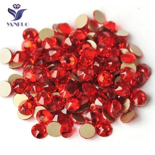 YANRUO 2088NoHF All Sizes Light Siam Glass Stones Handicraft Flat Back Crystal Non Hotfix Strass Nail Art Red Rhinestones