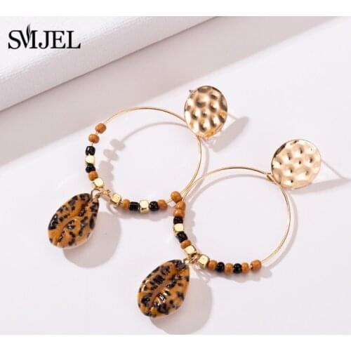SMJEL Vintage Leopard Print Long drop Earrings For Women Tortoiseshell Shell Beaded Circle Geometric Earring Ear Jewelry New