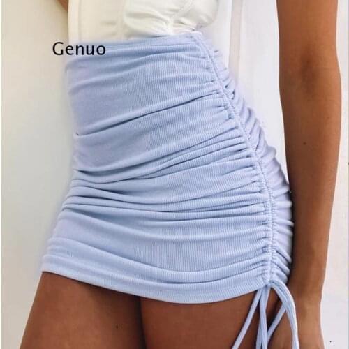 Woman skirts harajuku 2021 spring autumn period ladies knitting thread side draw string elastic sexy skirts womens