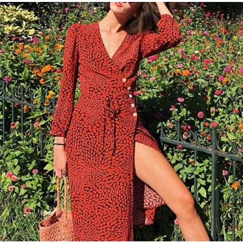 Lips pattern women Midi dress 100% Viscose 2020 New Summer ladies V-neck one piece wrap dress holiday female clothing