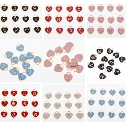 12 pcs 12*14mm heart-shaped constellation enamel mini charm for DIY necklace bracelet jewelry accessories