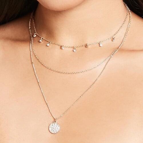 2021 Fashion Personality Jewelry Popular Metal Necklace Gold Silver Level Rhinestone Necklace Two Sets Best Gifts for Women