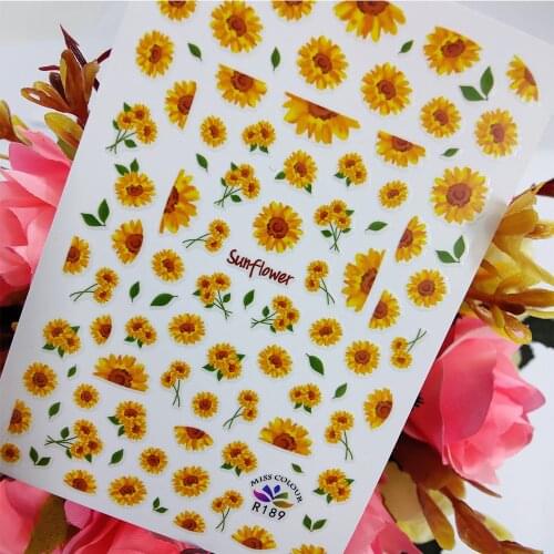 3D Stickers for Manicure Watercolor SunFlower Design Nail Decoraciones Art Sticker Self Adhesive Sliders foil on Nails