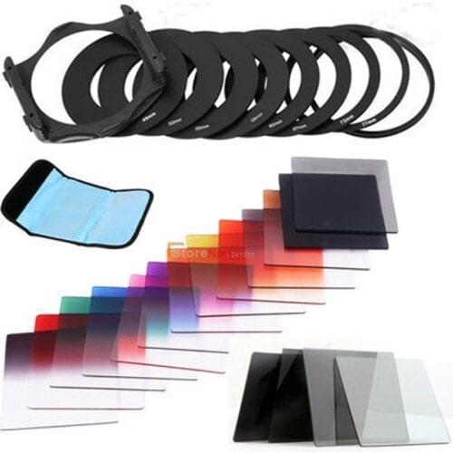 40 in1 Graduated ND2 4 8 16 Filter holder/Bag Square lens hood Set + 52mm 58mm 77mm Adapter Ring For Cokin