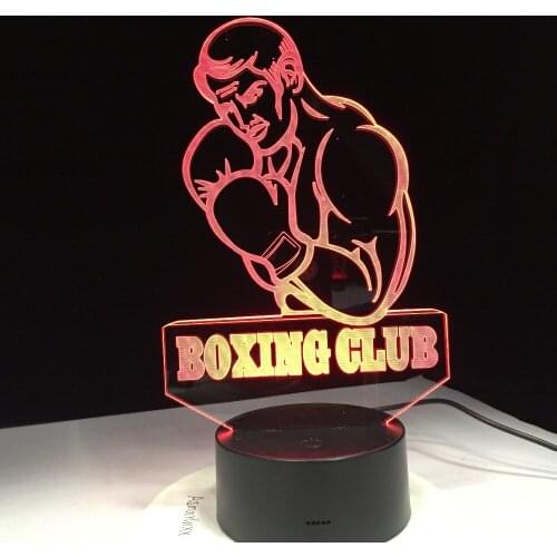 Boxing Man 3D Visual Modelling LED Night Light For Boxing Club Enthusiast Touch Button USB Table Lamp Home Decor Sleeping Light