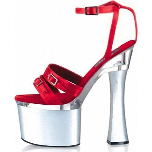 18cm Ultra high heels Foot ring buckles thick with sandals, beautiful show thin shoes nightclub steel tube dancing shoes