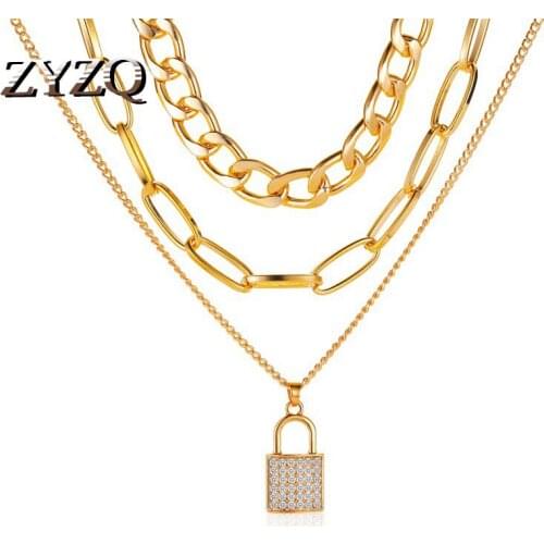 ZYZQ Fashion Lock Pendant Necklace for Women Vintage Thick Chain Choker Multilayer Crude Chain Necklaces Ladies Jewelry Gifts