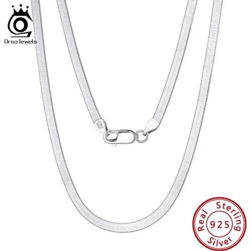 ORSA JEWELS Italian Solid 3mm Flexible Flat Herringbone Chain 925 Silver Chain Necklace for Women Men 40cm 50cm 55cm SC35