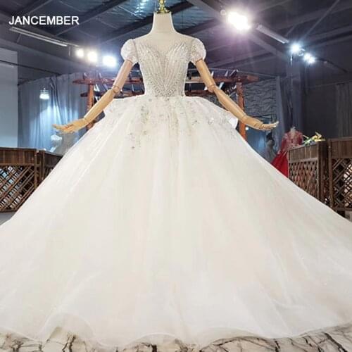 HTL1891 Luxurious Sequined Beading Wedding Dress 2020 Deep V-Neck Short Sleeve Ball Gowns Lace Up Back