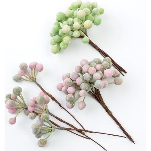 6pcs Artificial Flower Green Berry Plant Bouquet For Wedding Home Christmas Decoration DIY Garland Scrapbook Craft Fake Flower
