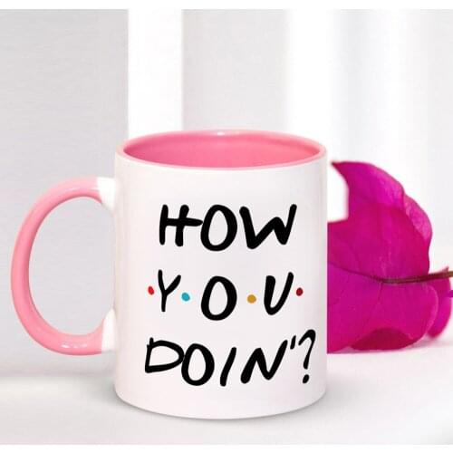 Happiness Is Watching Friends Angin and Again How You Doin Coffee Mug 11oz Pink Ceramic Tea Cup Surprise Gift for Girlfriends