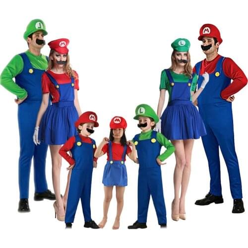 Halloween Costumes Funny Super Mario Luigi Brother Costume Kids Boys Girls Fantasia Game Jumpsuit Family Party Clothing Gift 90