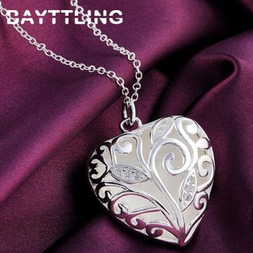 BAYTTLING Hot Selling 925 Sterling Silver 18 Inch Elegant Hollow Heart Pendant Necklace For Woman Fashion Charm Jewelry Gift