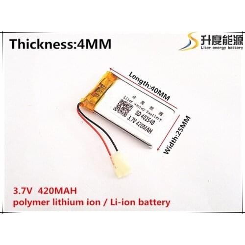 Li-Po 1pcs [SD] 3.7V,420mAH,[402540] Polymer lithium ion / Li-ion battery for TOY,POWER BANK,GPS,mp3,mp4,cell phone,speaker