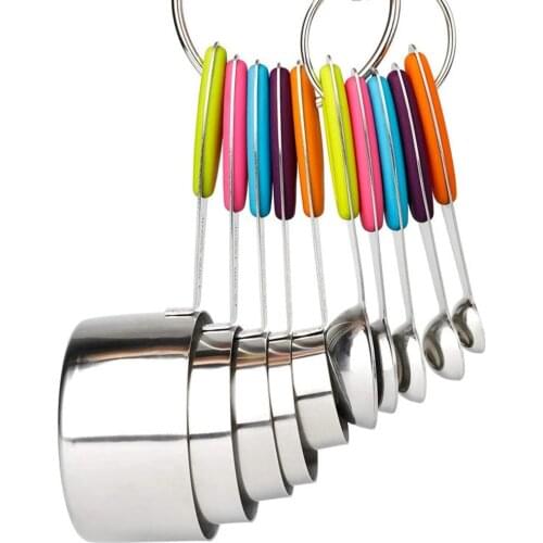 Stainless Steel Measuring Cup Spoon Measuring Cups Measuring Spoons Set For Baking Tea Coffee Kitchen Tools With Silicone Handle