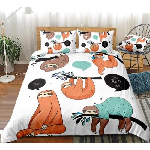 Cute sloth Bedding Set for Kids Cartoon Duvet Cover Set White Bed Set Green Duvet Cover Boys girls Bedding drop ship