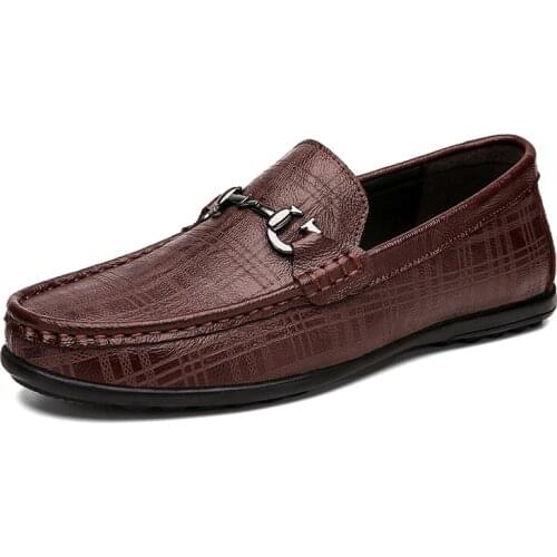 Genuine Leather Men Shoes High Quality Brand Casual Slip on Formal Loafers Moccasins Italian Non-Slip Male Driving Shoes Soft