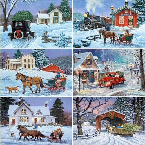 MomoArt 5D DIY Diamond Embroidery Scenery Cross Stitch Set House Diamond Painting Winter Full Drill Square Mosaic Handmade Hobby
