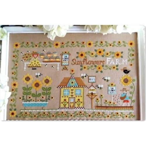Sunflower farm cross stitch kit simple cartoon design cotton silk thread 14ct 11ct linen flaxen canvas embroidery DIY needlework