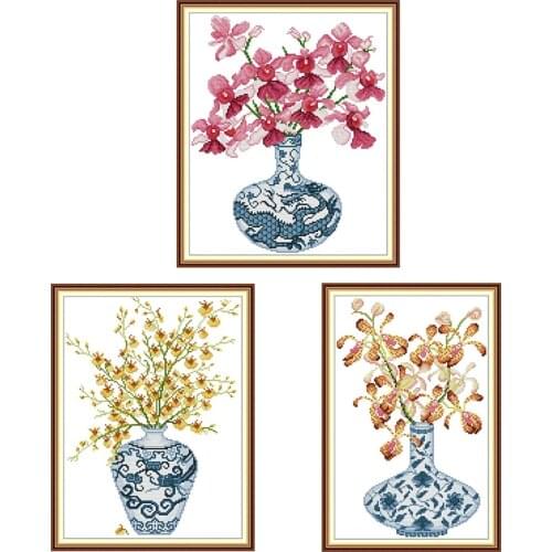 Blue and white porcelain vase series cross stitch kit DIY floral pattern 14CT 11CT Chinese embroidery home decoration painting