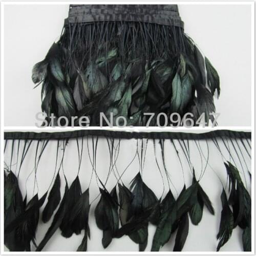 Wholesale!10Meters/Lot!Height 8-15cm Black Colour Rooster Coque Tails Stripped Feather Trim,rooster feather fringe,feather lace