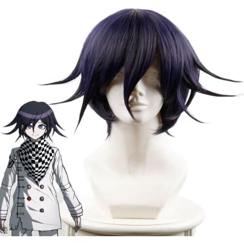 Anime Danganronpa Black Purple Short Wig Killing Harmony Ouma Kokichi High Quality Heat Resistant Synthetic Halloween Party Hair