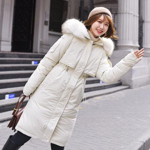2019 Winter Parka Outerwear Adjustable Waist Winter Jacket Women Cotton Women Jacket Coat Hooded Fur Collar Long Parkas HK187