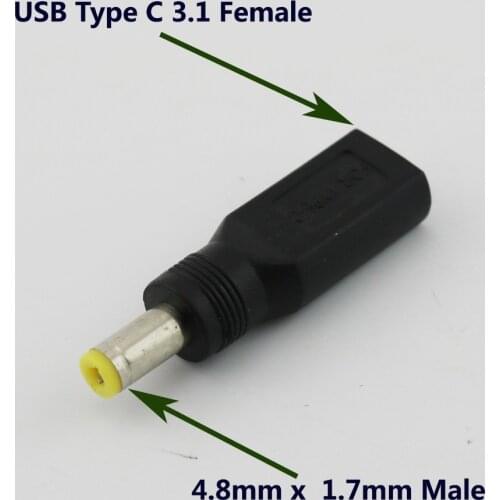 1pc 4.8mm x 1.7mm Male To USB 3.1 Type C USB-C Female DC Power Charge Charging Adaptor Adapter Connector